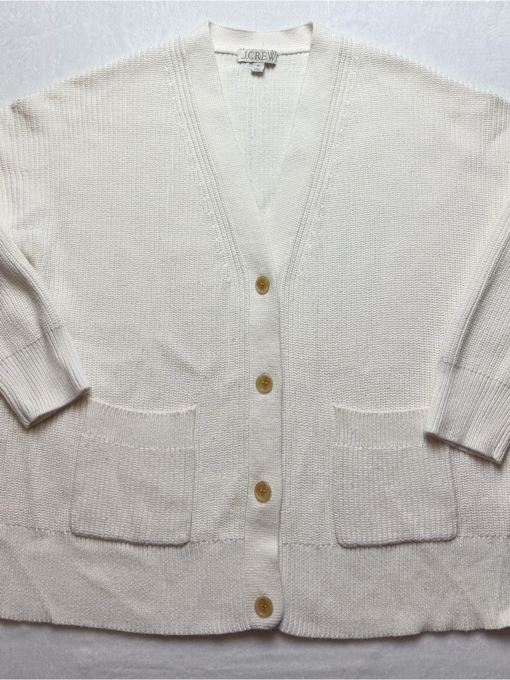 J.Crew Cotton Cashmere Oversized Cardigan Sweater Cream Ivory Size M